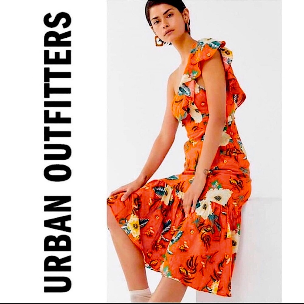 🌻 URBAN OUTFITTERS Carmen Orange Floral Linen One Sh